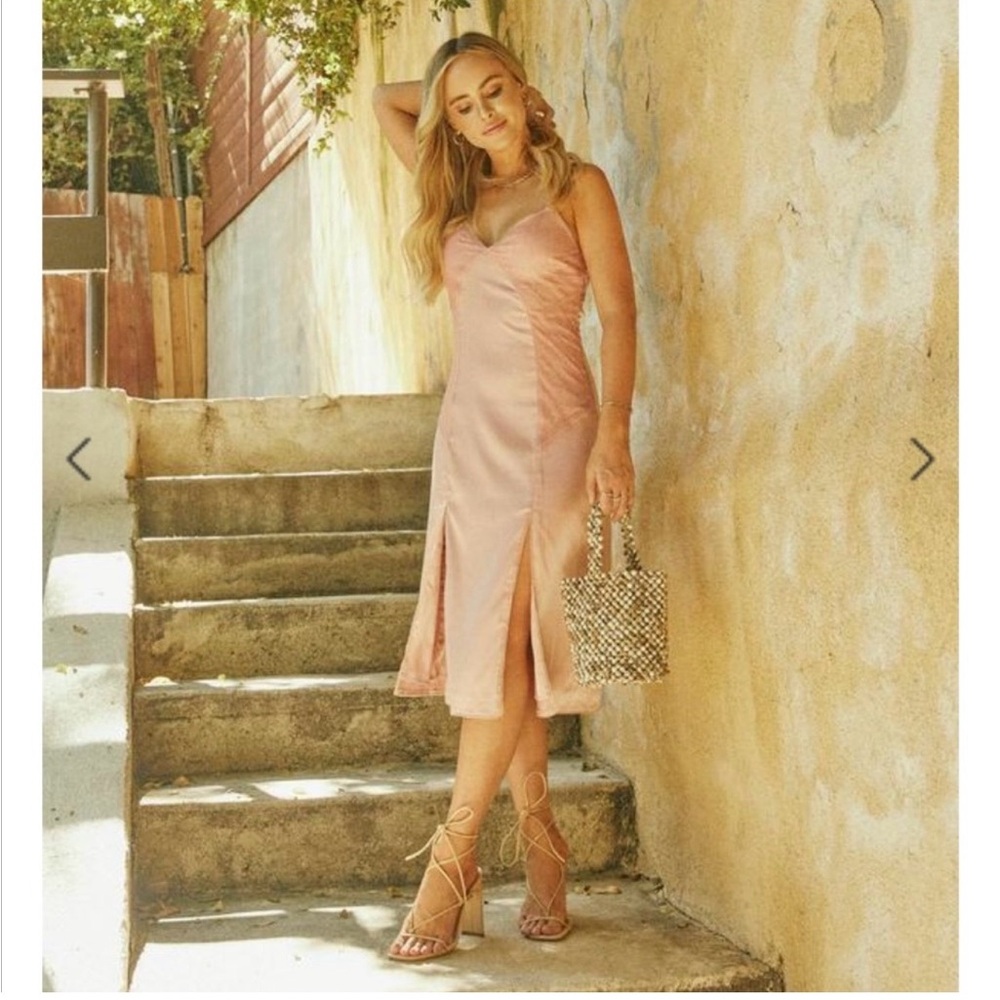 Pink Satin Lace Lani The Label Dress with Front Slits